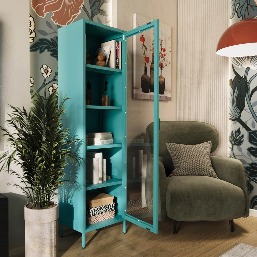 Vitrína LUIGI, 500 x 1800 x 350 mm, Modern: morská modrá