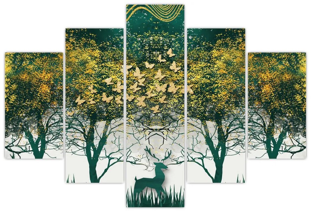 Obraz - Jelene v zelenom lese (150x105 cm)