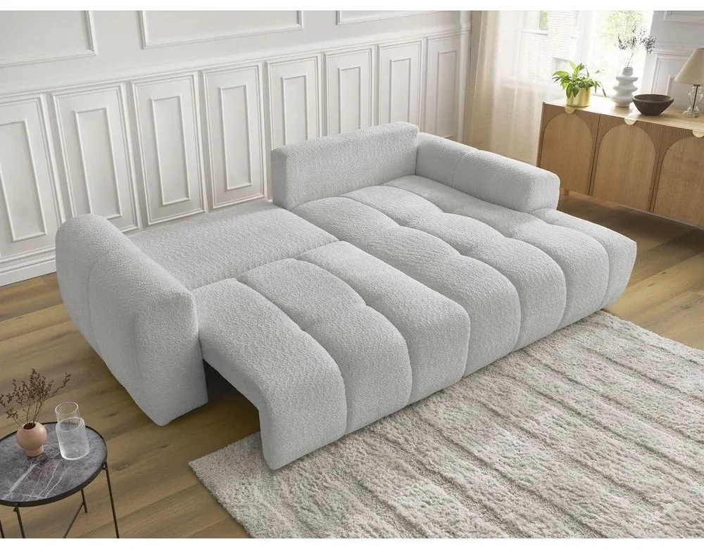 Svetlosivá rozkladacia/s úložným priestorom rohová pohovka z textílie buklé (pravý roh/s leňoškou) Roxelane – Bobochic Paris