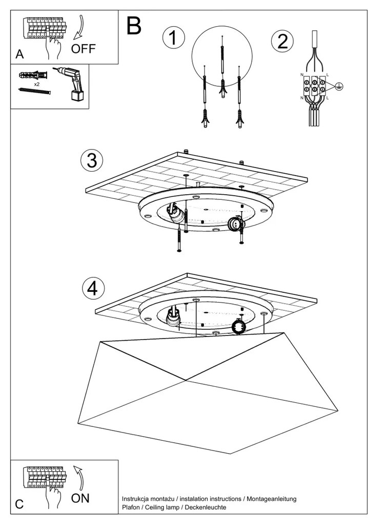 Stropné svietidlo Hexa, 1x biele plastové tienidlo, (biely plast), (35 cm)