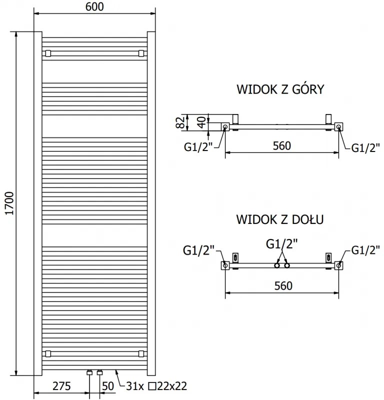 Mexen Pluton, elektrické vykurovacie teleso 1700x600 mm + vykurovacia tyč 900 W, čierna, W106-1700-600-2900-70
