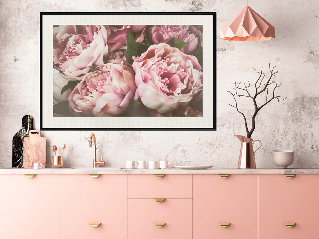 Artgeist Plagát - Pink Peonies [Poster] Veľkosť: 30x20, Verzia: Zlatý rám s passe-partout