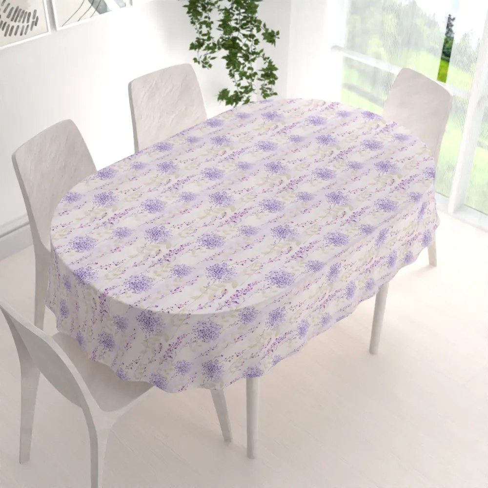 Biante Dekoračný oválny obrus PML-069 Fialové kvety na bielom 120x160 cm