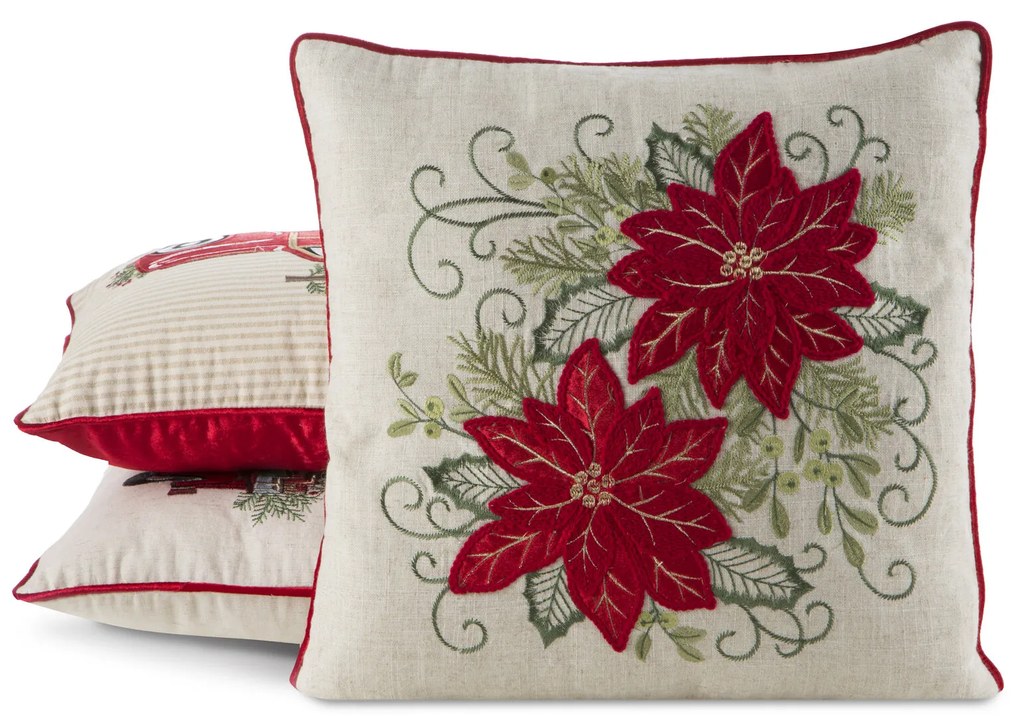 EUROFIRANY VIANOČNÁ DEKORAČNÁ OBLIEČKA NA VANKÚŠ POINSETTIA 45X45 CM VZOROVANÁ