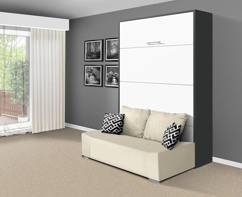 Nabytekmorava Sklápacia posteľ s pohovkou VS 21058P 200x140 farba pohovky: Hnedá, Typ farebného prevedenia: Antracit / dvere biele LESK