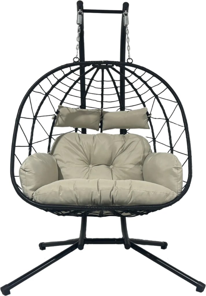 CH LUVO ČIERNA DVOJITÁ SKLADACIA ZÁVESNÁ STOLIČKA, VANKÚŠ – SVETLOŠEDÁ, RÁM – ČIERNY