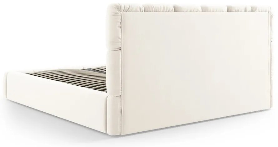Krémová zamatová čalúnená dvojlôžková posteľ s úložným priestorom s roštom 140x200 cm Bellis – Micadoni