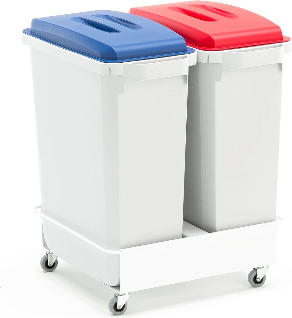 Odpadkové koše na triedenie odpadu, 2 x 60 L (červená a modrá) + vozík