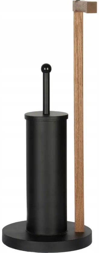 Erga Aurora Small Black, toaletná WC kefa s dreveným držiakom na WC papier na postavenie 19x19x56 cm, hnedá-čierna, ERG-SEP-1340STLAZSBLA