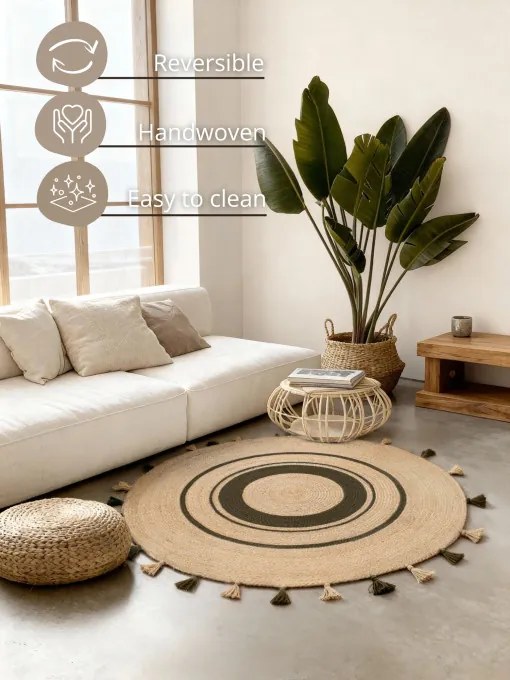 Koberec Hanse Home BASIL prírodný / zlatý / zelený kruh