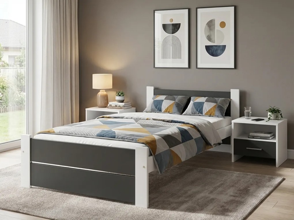 Posteľ IKAROS DOUBLE 80 x 200 cm, antracit/biela Rošt: S latkovým roštom, Matrac: Matrac DELUXE 10 cm