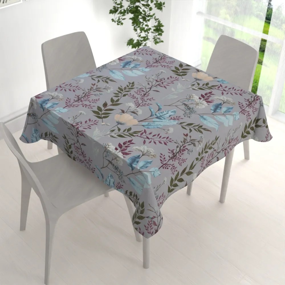 Biante Bavlnený štvorcový obrus Sandra SA-621 Jesenné vetvičky na modrosivom 70x70 cm