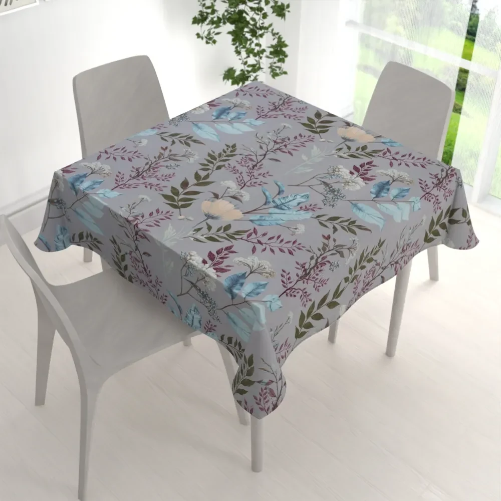 Biante Bavlnený štvorcový obrus Sandra SA-621 Jesenné vetvičky na modrosivom 80x80 cm