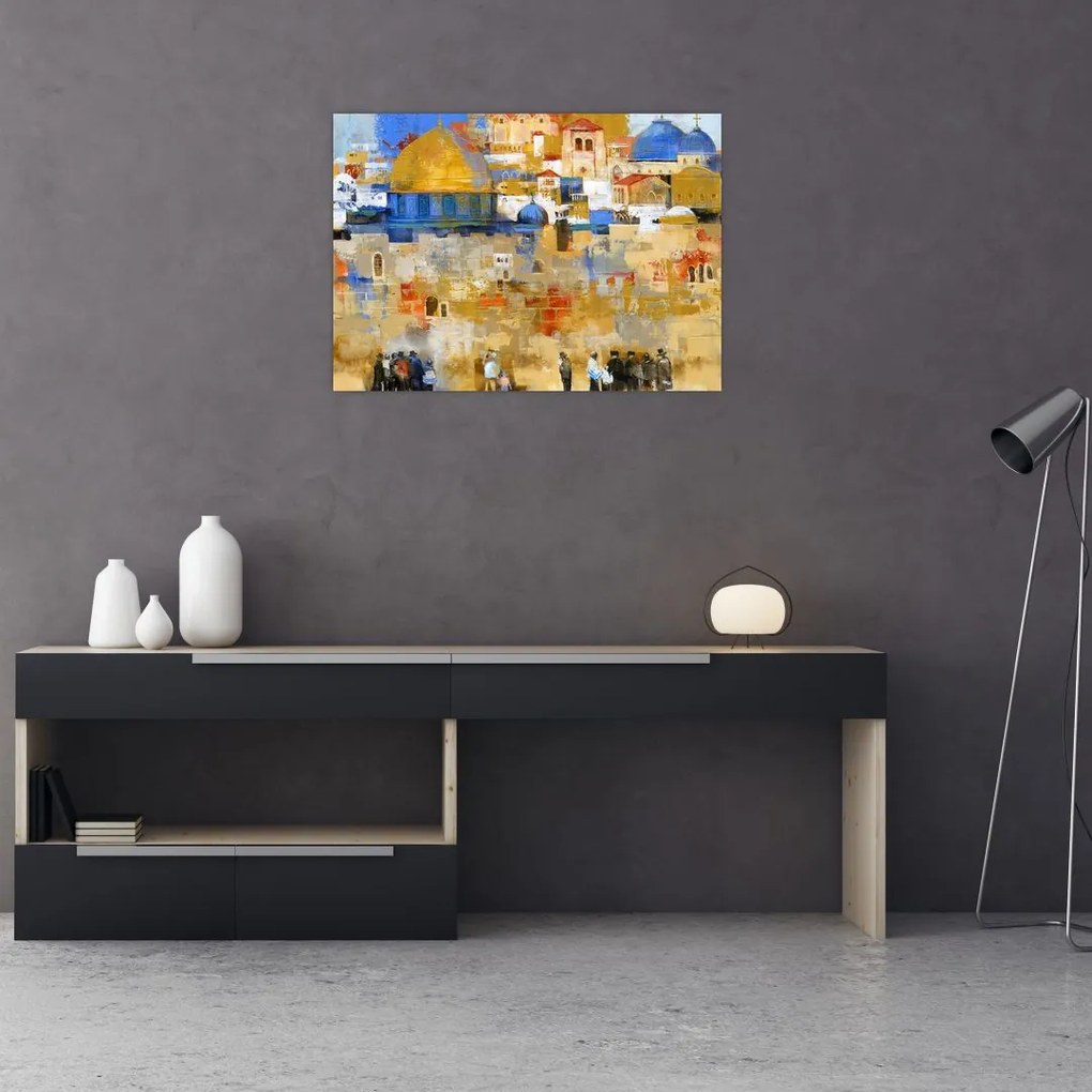 Sklenený obraz - Múr nárekov, Jeruzalem, Izrael (70x50 cm)