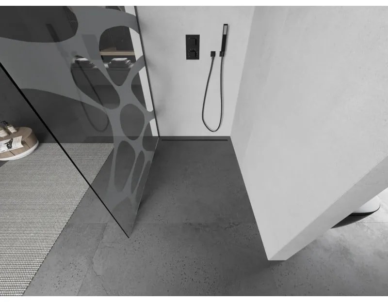 Mexen Kioto L, sprchová zástena Walk-In 90 x 200 cm, 8mm číre sklo biely vzor, grafitový profil, 800-090-103-66-97