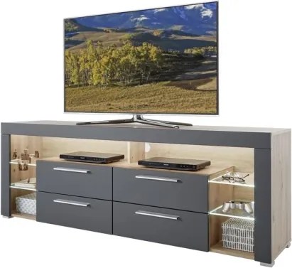 TV stolík Goal, dub/šedý, s osvetlením%