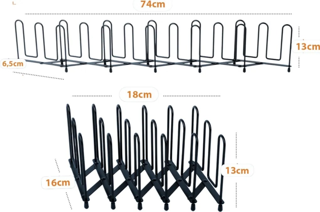 VILDE Organizér na pokrievky a panvice aj knihy HARMONIKA, čierny kov