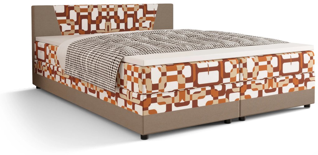 Manželská posteľ Boxspring 160 cm Linda (vzor + svetlohnedá) (s matracom a úložným priestorom). Akcia -21%. Vlastná spoľahlivá doprava až k Vám domov. 1046626