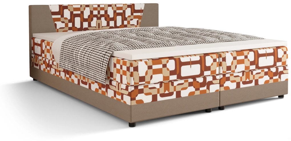 Manželská posteľ Boxspring 160 cm Linda (vzor + svetlohnedá) (s matracom a úložným priestorom). Vlastná spoľahlivá doprava až k Vám domov. 1046626
