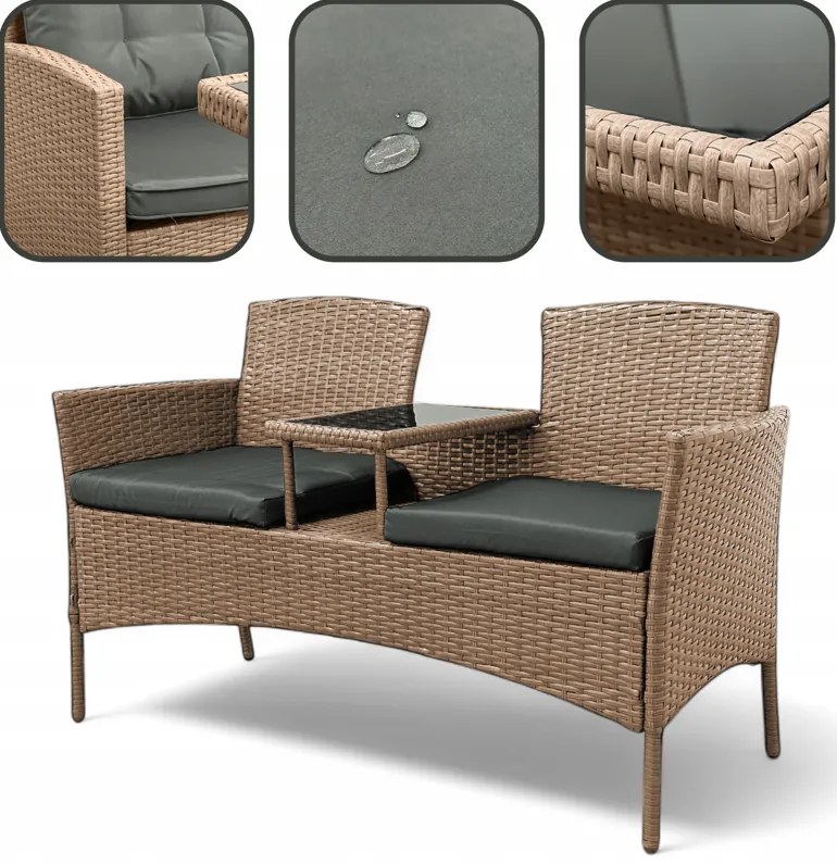 Záhradný ratanový set NM-03 - naturálny + sivé vankúše