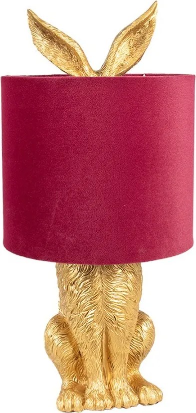 Zlatá stolná lampa králik s červeným tienidlom Rabbi - Ø 20*43 cm