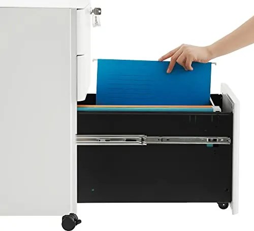 Kancelárska skrinka na dokumenty s kolieskami, kontajner so zámkom, biely