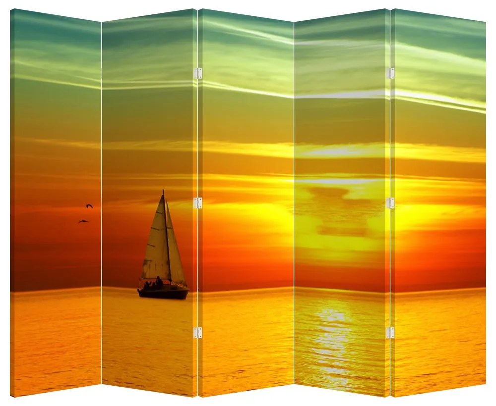 Paraván - Západ slnka s jachtou (210x170 cm)