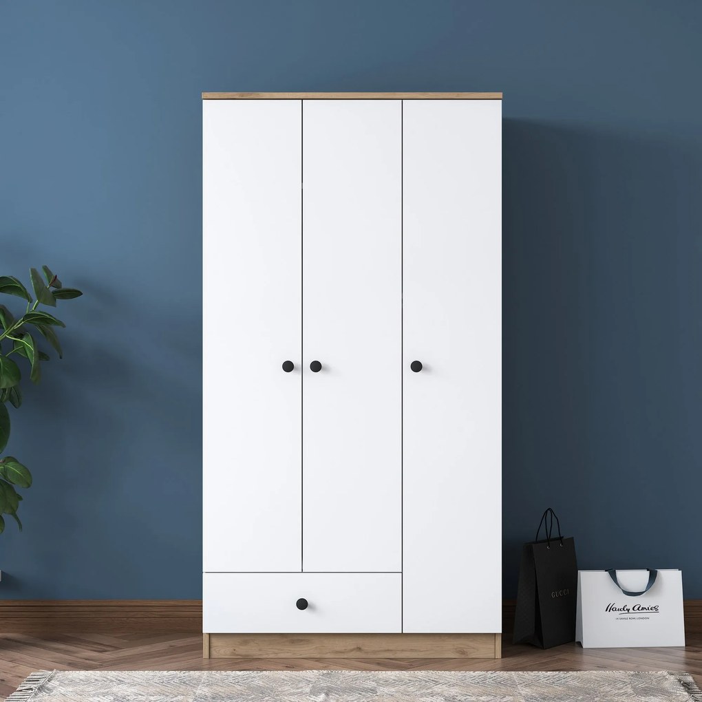 Šatní skříň BA 117 90 cm ořech/bílá