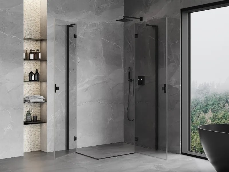 Mexen Mist-H L Duo, 2-krídlový sprchový kút 75 x 115 cm, číre sklo, čierny profil, 8A5L-075L-115P-70-00