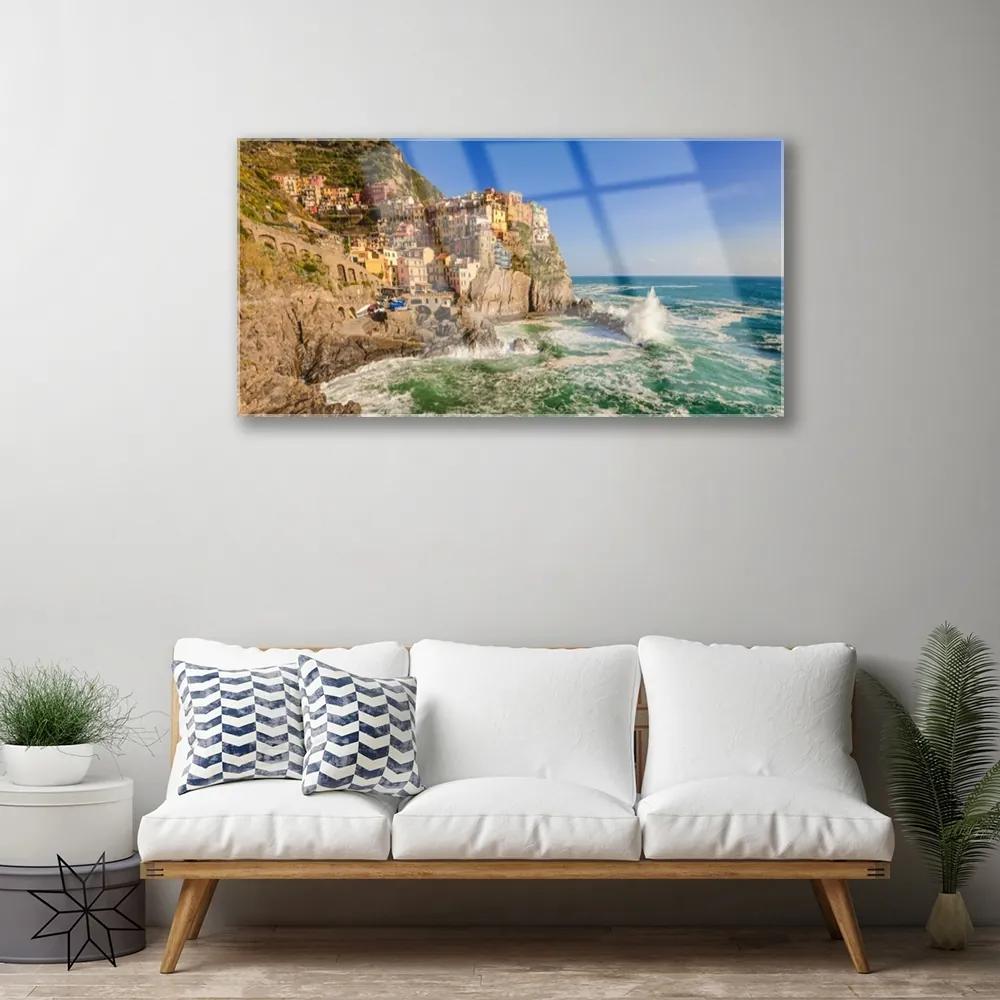 Obraz na akrylátovom skle More hory príroda 100x50 cm