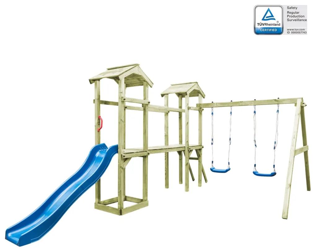 vidaXL Detské ihrisko+rebrík, šmýkačka, hojdačky 252x432x218 cm, drevo