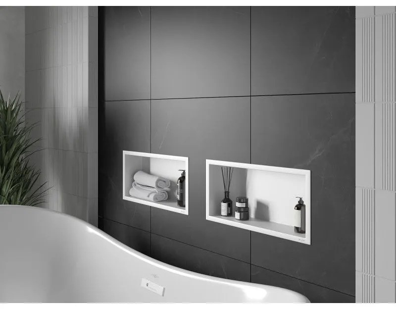 Mexen X-Wall-R, polička na zapustenie na obklad s golierom 45 x 20 cm, biela, 1920452010