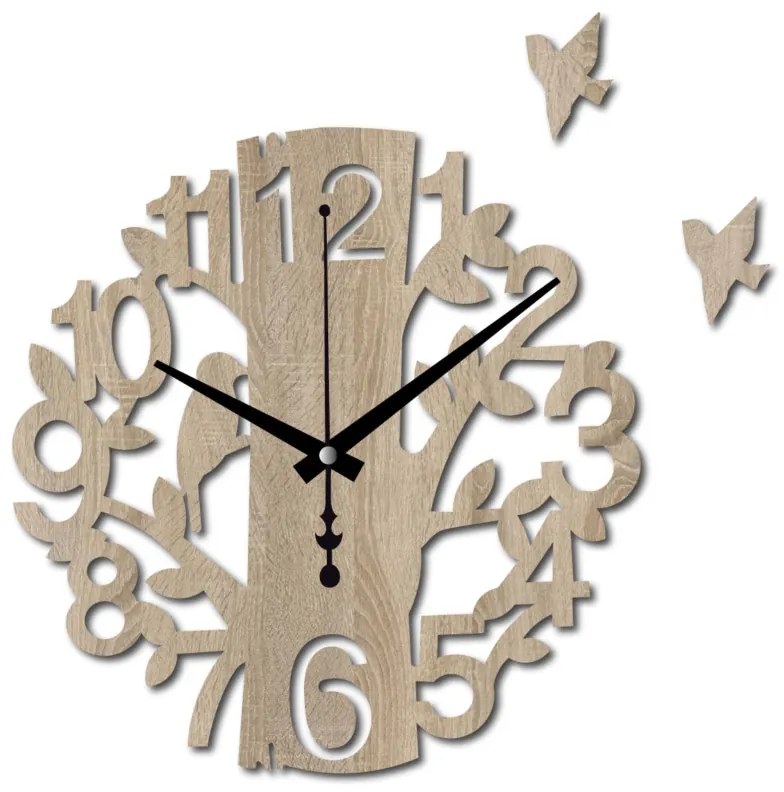 Drevené nástenné hodiny Vtáčik – moderný dizajn, tichý chod | SENTOP HDF0162-ručičky-cierne