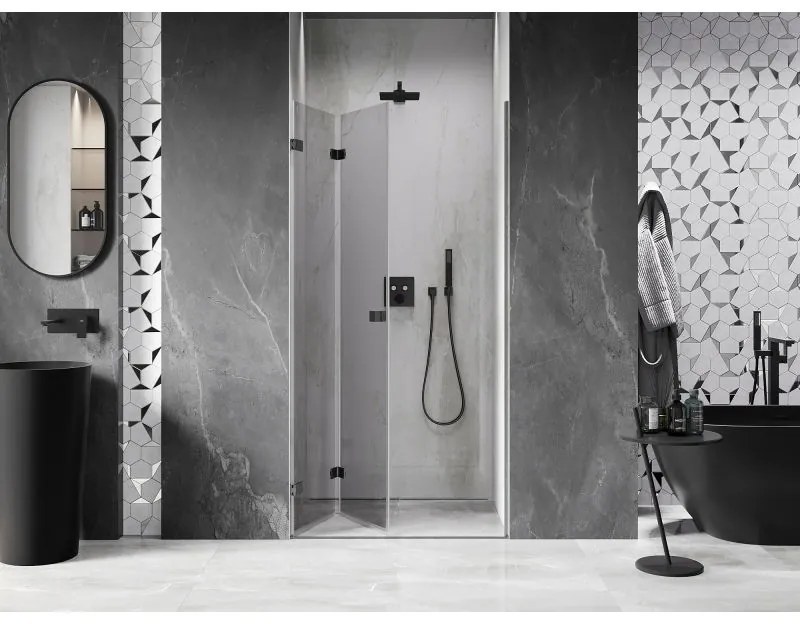 Mexen, Mexen Lunar-F skladacie ľavé sprchové dvere 65 cm, priehľadné, pištoľovo sivá kartáčovaná - 836-065-000-66-00-L