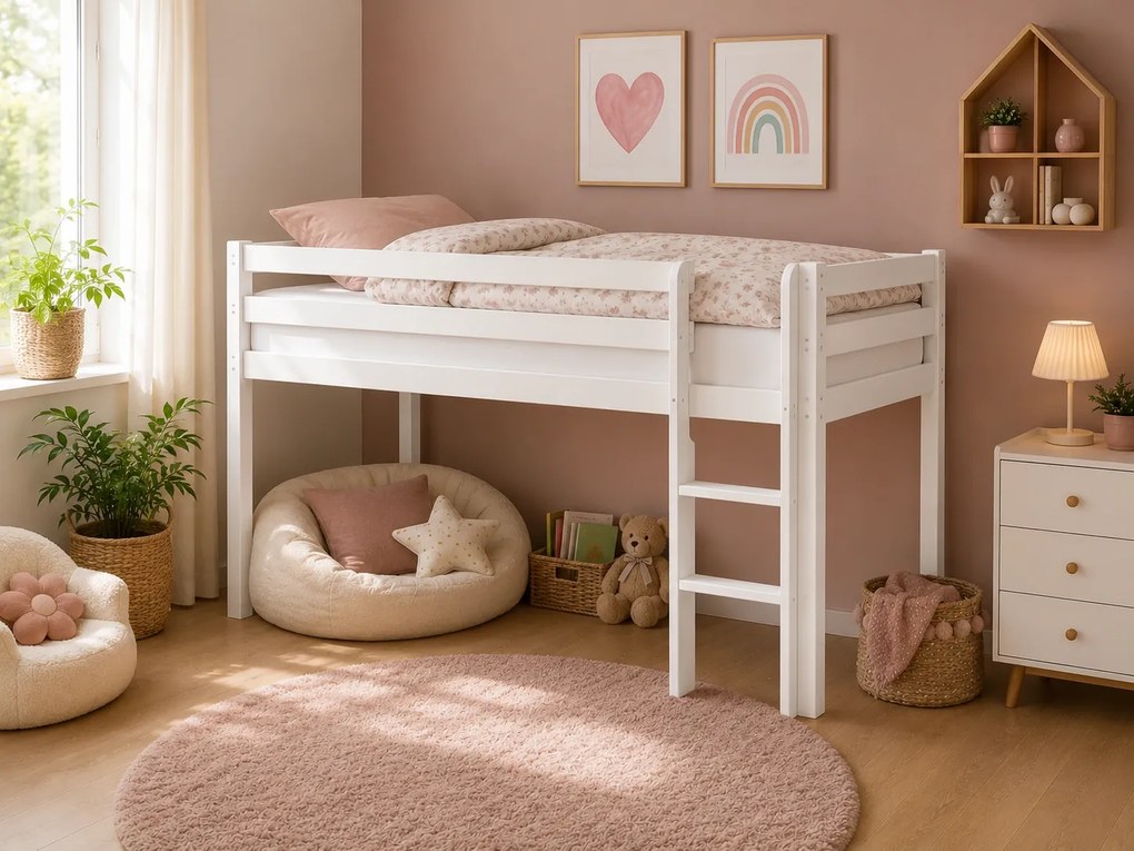 Detská vyvýšená posteľ z masívu 200x90 cm – biela farba