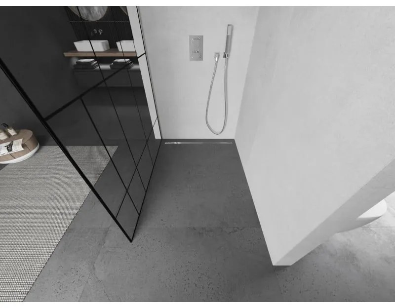 Mexen Kioto, sprchová zástena Walk-In 130 x 200 cm, 8mm číre sklo čierny vzor, brúsená oceľ profil, 800-130-101-97-78