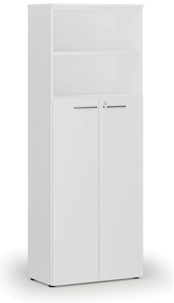 Kombinovaná kancelárska skriňa PRIMO WHITE, dvere na 4 poschodia, 800 x 420 x 2128 mm, biela