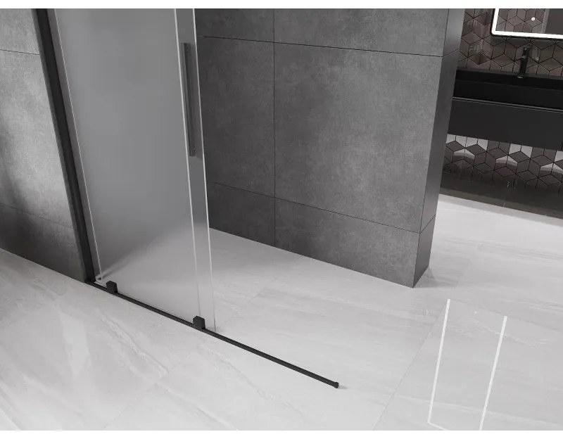 Mexen Velar, sprchová zástena s posuvnými dverami Walk-in 130 x 200 cm, 8mm sklo námraza, čierna matná, 871-130-000-33-70