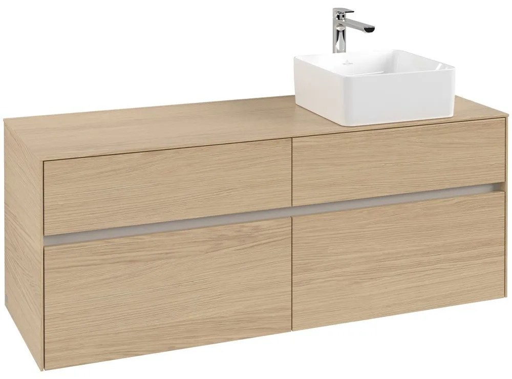 VILLEROY &amp; BOCH Collaro závesná skrinka pod umývadlo na dosku (umývadlo vpravo), 4 zásuvky, 1400 x 500 x 548 mm, Nordic Oak, C04700VJ