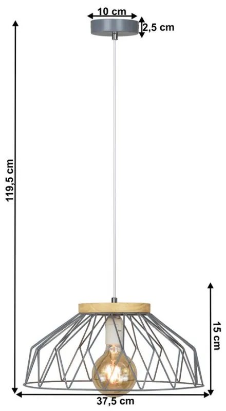 Kondela Visiaca lampa, sivá/prírodná, drevo/kov, TREX TYP 2