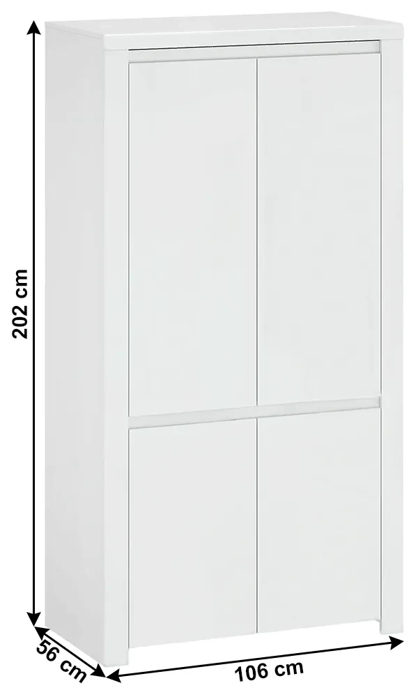 Šatníková skriňa Lafer 4D (biely lesk). Vlastná spoľahlivá doprava až k Vám domov. 1034096
