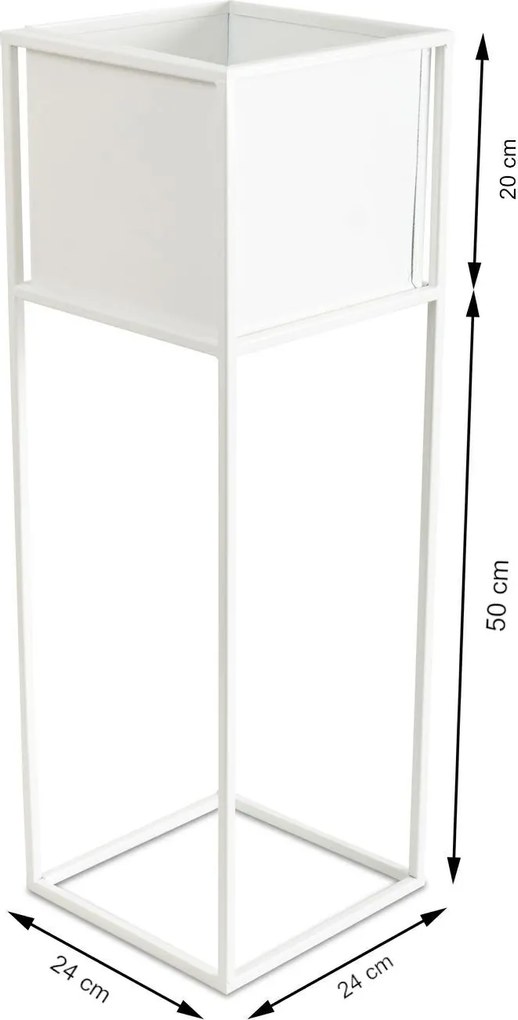 KOVOVÝ KVETINÁČ SO STOJANOM PLAIN 70X24 CM BIELA