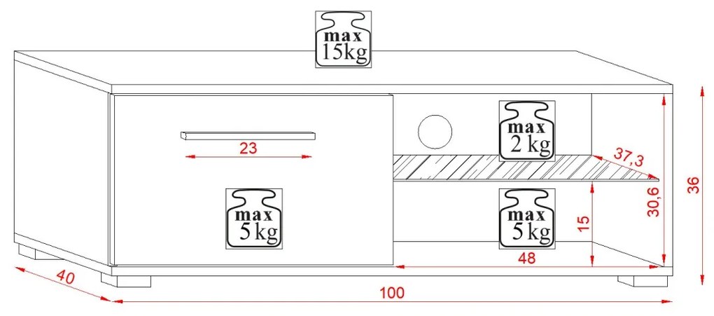 TV stolík Moon s LED osvetlením 100 cm biely mat/biely lesk