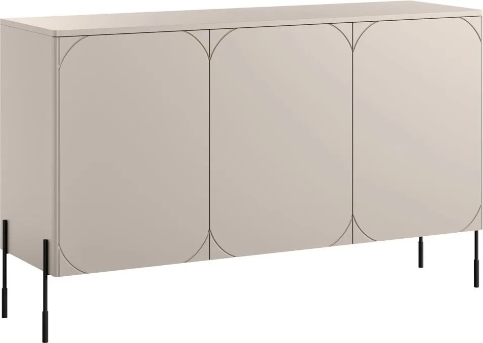 Komoda Sonatia 150 cm trojdverová - kašmír / čierne nohy