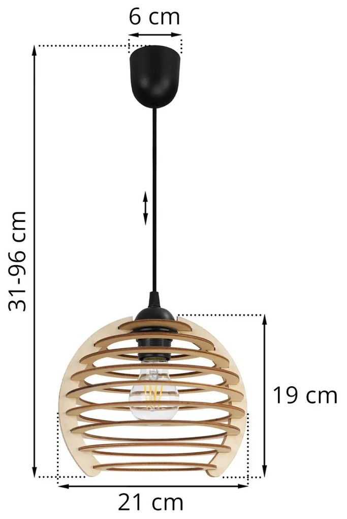 Závesné svietidlo TIMBER, 1x drevené tienidlo, LP, N