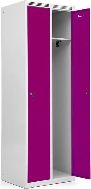 Kovová šatníková skriňa Trestles SS2M 1800x600x500 mm, 2 oddiely, fialové dvere Podnož: sokel, Zámok: cylindrický