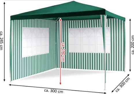 Garthen 642 Záhradný párty stan - zelený 3 x 3 m + 2 bočné steny