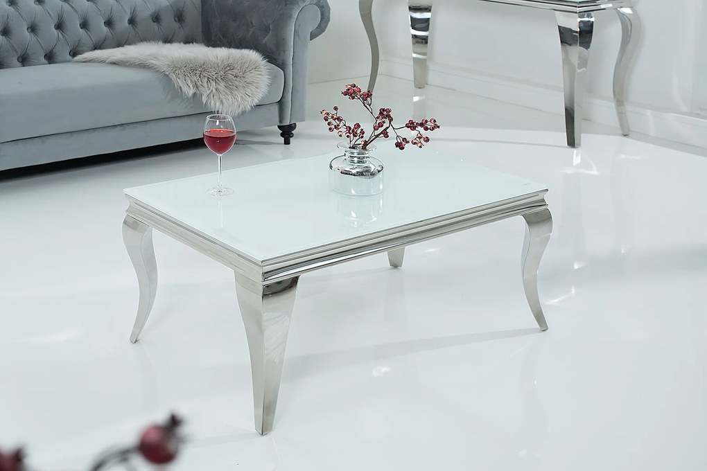 Bighome - Konferenčný stolík BARROCK 100 cm - strieborná, biela