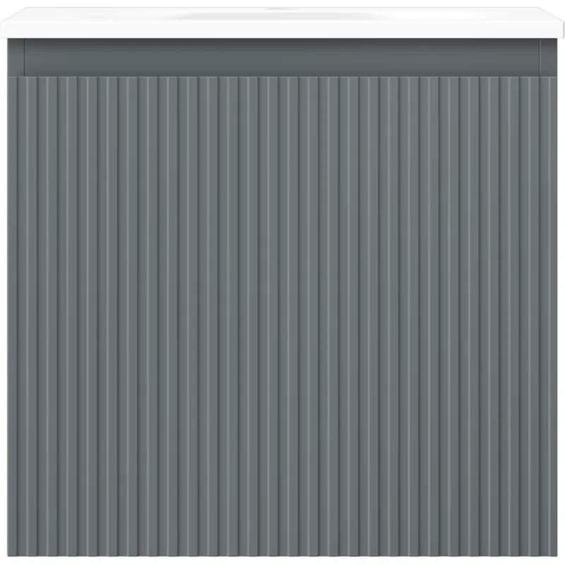 Mexen Rivel, kúpeľňová skrinka 50 cm s umývadlom Vela, 1 zásuvka, drážkovaná, grafitová matná/biela matná, 91A20-05047-1-BF66-W23M01