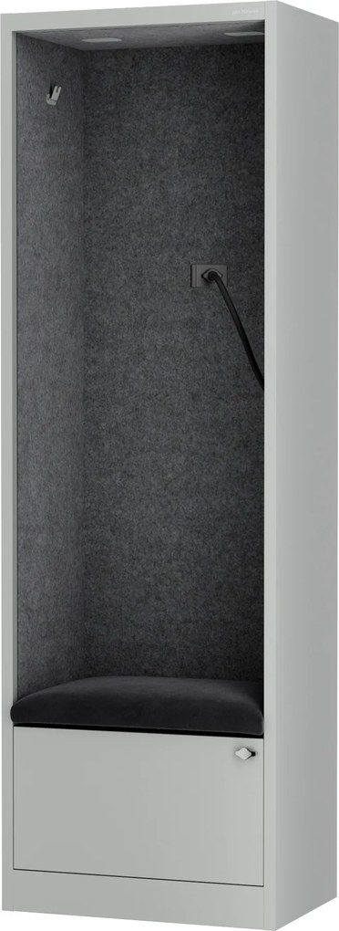 Akustická kabína SALLY MentalBox 600 mm – sivý korpus, tmavosivé sedadlo